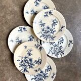 6 Lunéville flat plates in blue ironstone, "Azaléa" service