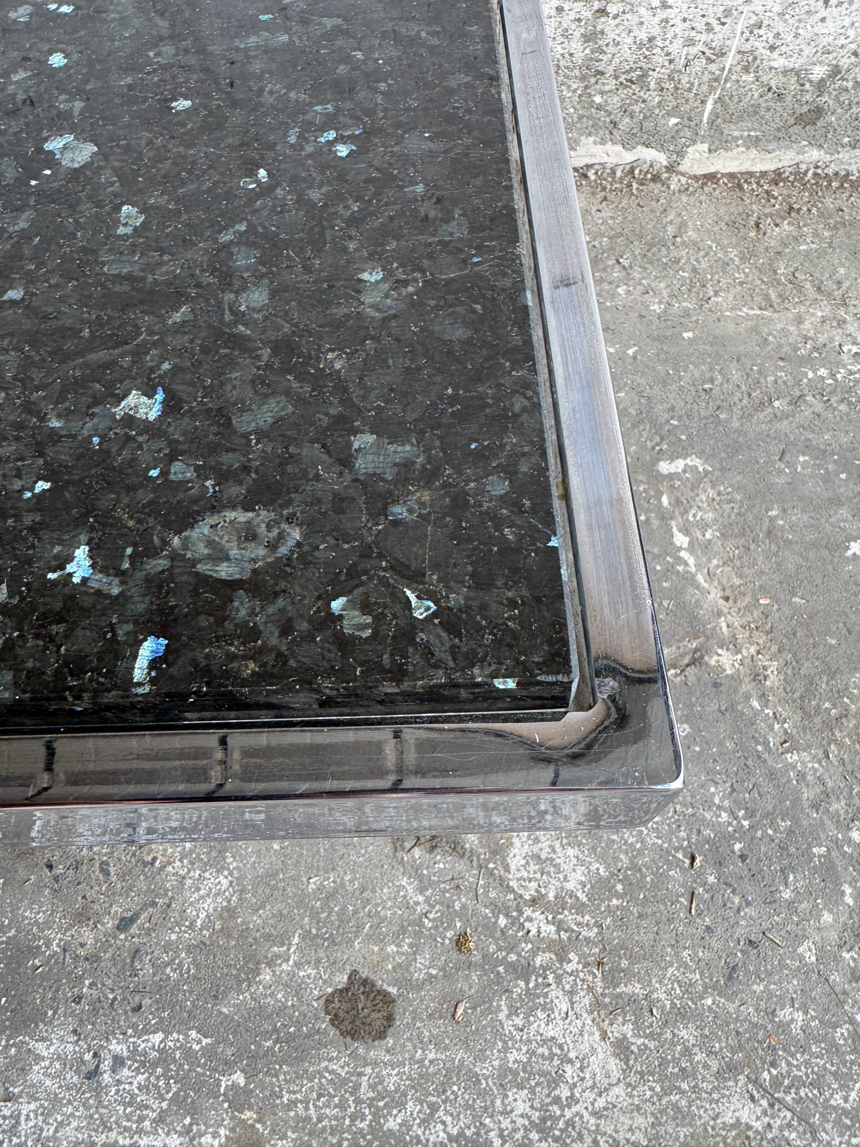 Vintage Black Terrazzo Coffee Table with Wooden Pedestal Base — Mid-Century Rectangular Accent Table