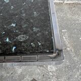 Vintage Black Terrazzo Coffee Table with Wooden Pedestal Base — Mid-Century Rectangular Accent Table