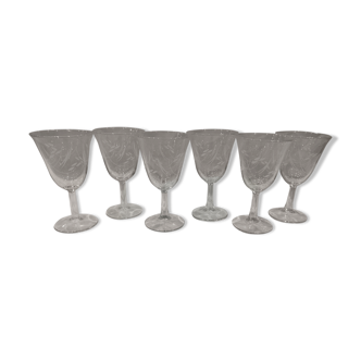 6 vintage semi-crystal wine glasses