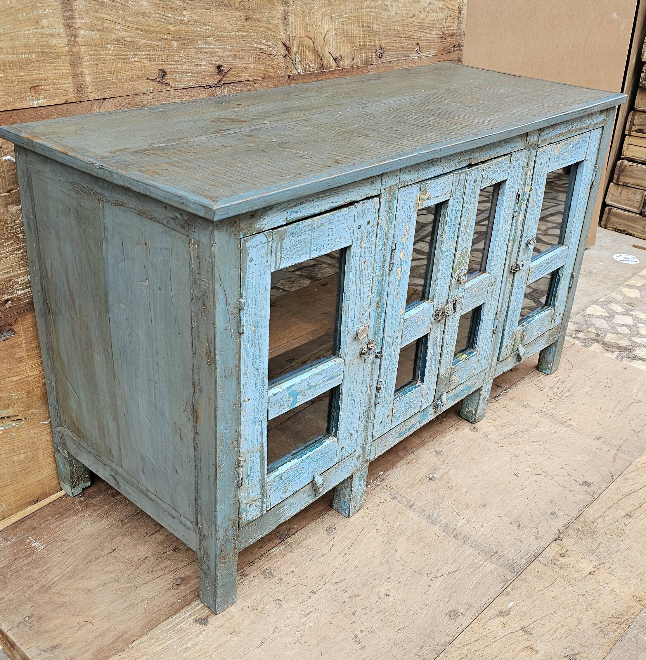 Antique glass-fronted buffet in Burmese teak