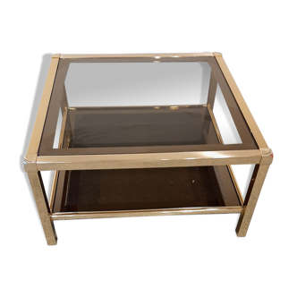 Vintage coffee table in smoked glass and brass 1970