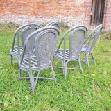 5 anciennes chaises en rotin & cannage gris