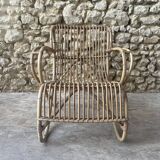 Ensemble table basse et fauteuils en roseau - années 50
