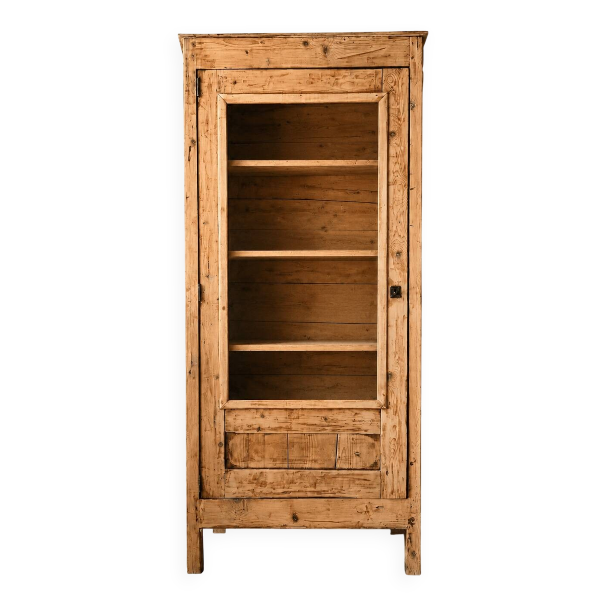 Antique glass-fronted cabinet in solid wood – restored family piece