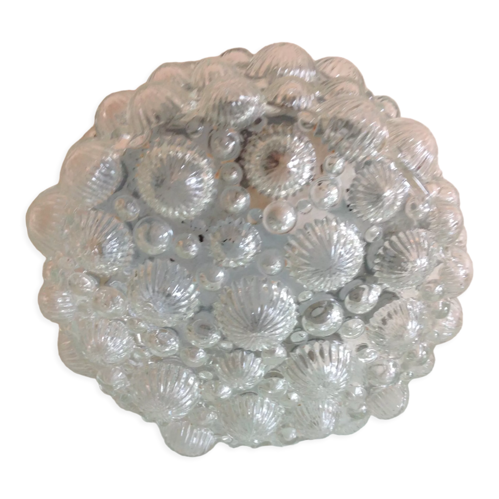 Round ceiling lamp in vintage bubbled glass 60s-70s