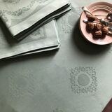 Old damask tablecloth tinted in pastel green