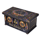 Antique Folk Art Hand Painted Wooden Box Bride late 19th century