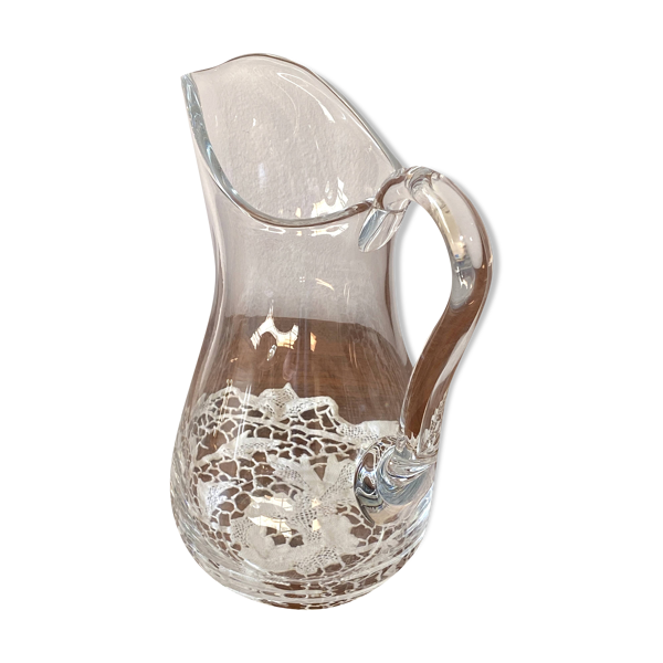 Grand broc / pichet / carafe à eau Vintage en cristal de Sèvres signé