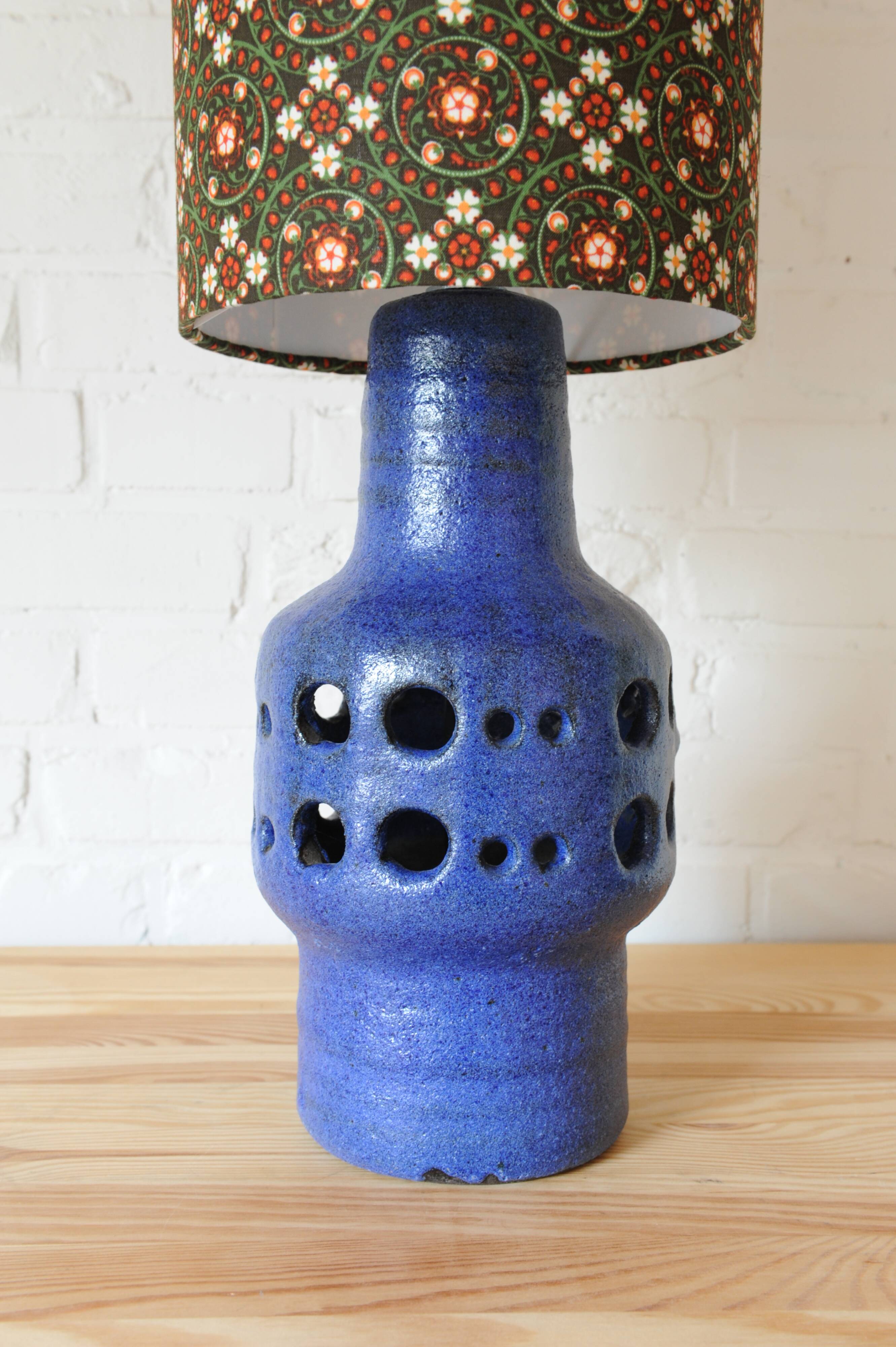 Vintage ceramic table lamp with new handmade lampshade with original vintage fabric