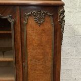 Louis XV style bookcase in mahogany and burr walnut, 20th century