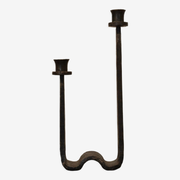 Brutalist wrought iron candle holder beaten