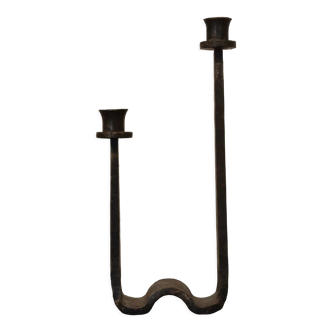 Brutalist wrought iron candle holder beaten