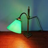 Bronze desk lamp with a green opaline conical shade, 1920.