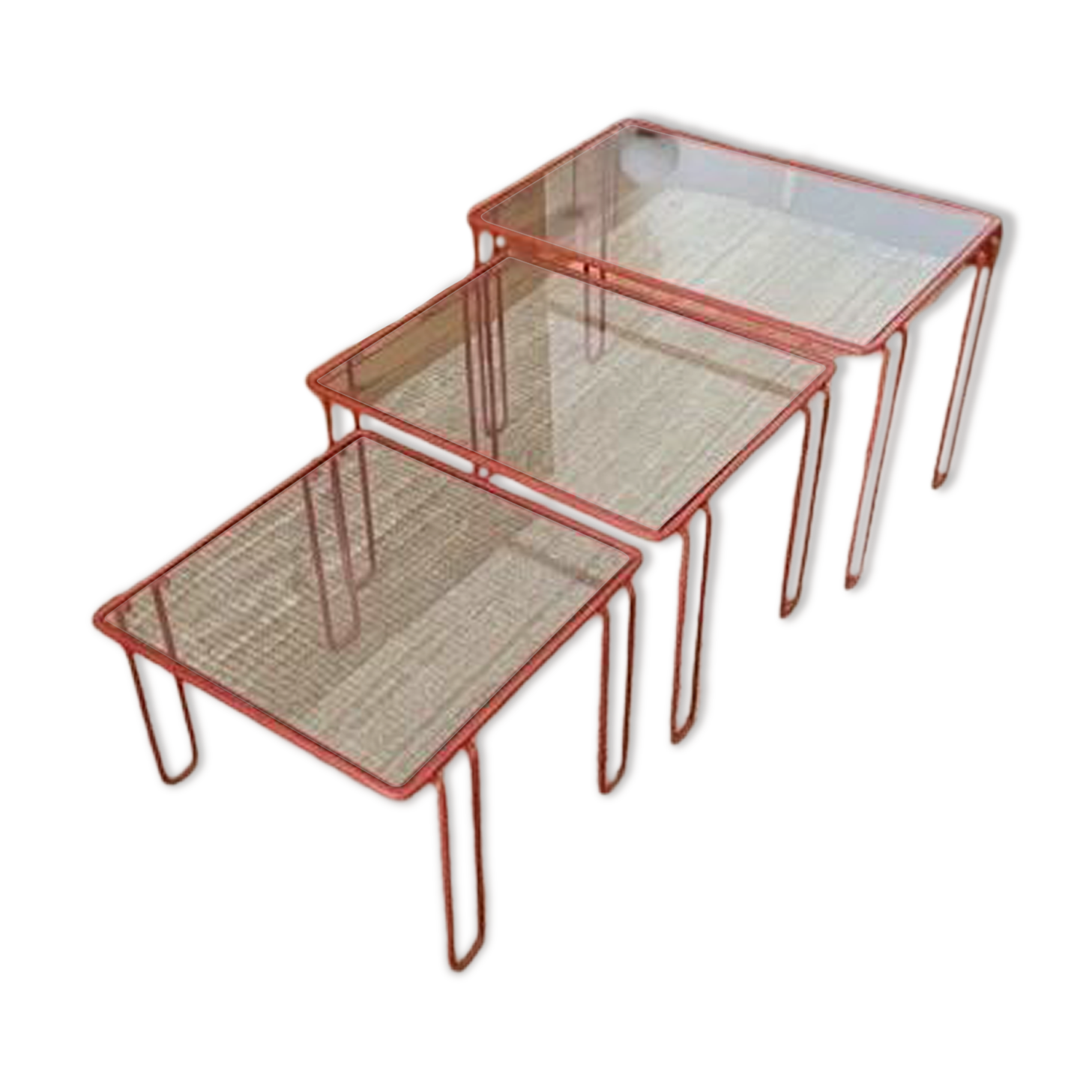 Red tubular nesting tables, 1970s, Set of 3
