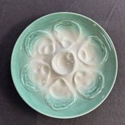 Niderviller sea-green earthenware oyster plates, set of 10 + dish