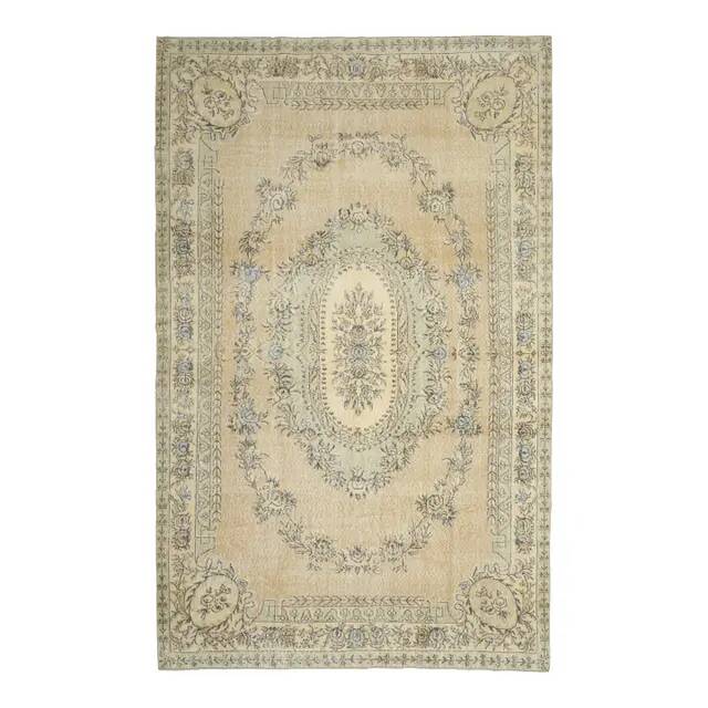 1970s vintage Turkish Oushak handmade wool cotton orange area rug 209x310