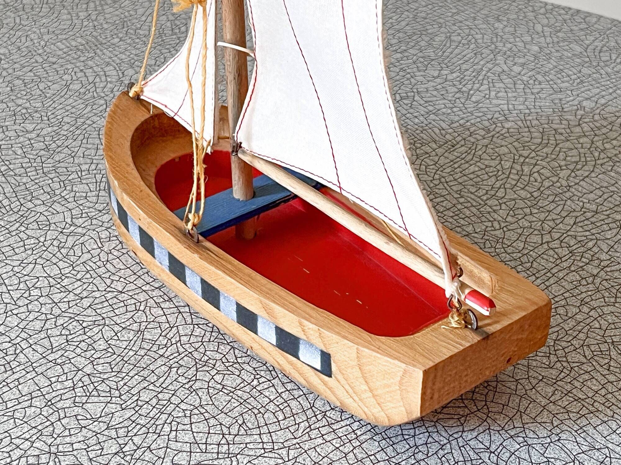 Wooden basin sailboat from the brand Lego, vintage toy.
