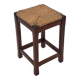 Vintage rattan stool with oak, 60s wabi sabi design, minimalist