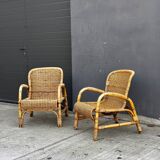 Vintage rattan garden furniture – complete set with sofa and armchairs.