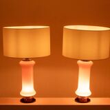 Pair of orange glass lamps. 1970s.