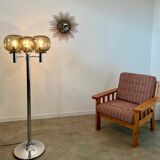 Old 3-light chrome and smoked glass floor lamp Italian design from the 70s vintage