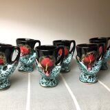 Old coquetiers signed Vallauris Turquoise and Red