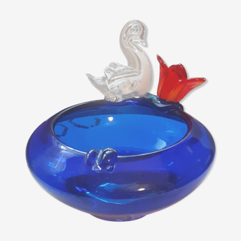 Blown glass ashtray, with glass decorations