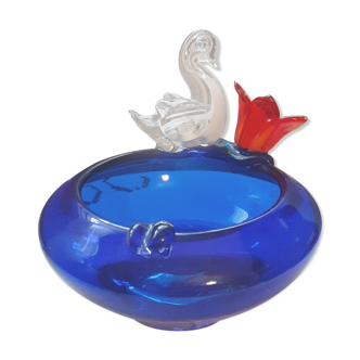 Blown glass ashtray, with glass decorations