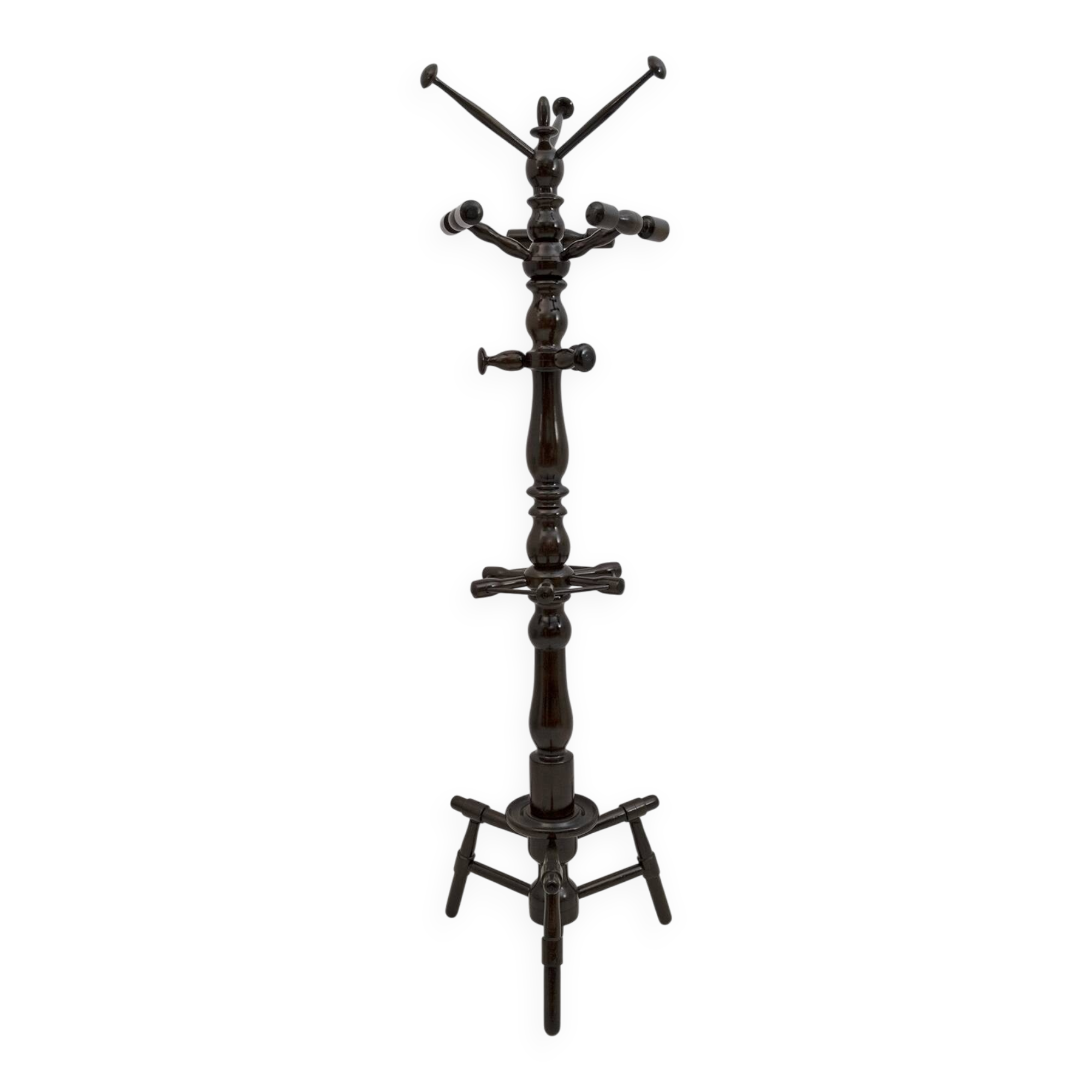 Mid-Century Modern Italian Walnut Floor Coat Hanger with Umbrella Stand, 50