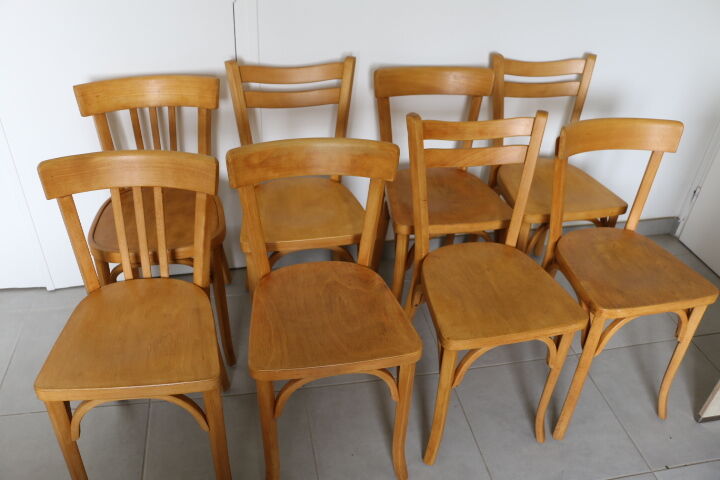 Série 8 chaises Baumann hêtre clair 1950