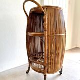 Vintage Bar Sports in bamboo and wicker bar cart, 1970s