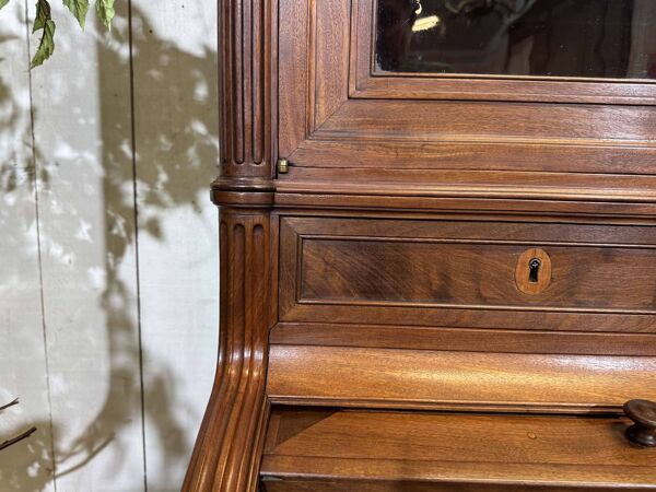 Bureau à cylindre bibliothèque époque Louis XVI en acajou et noyer