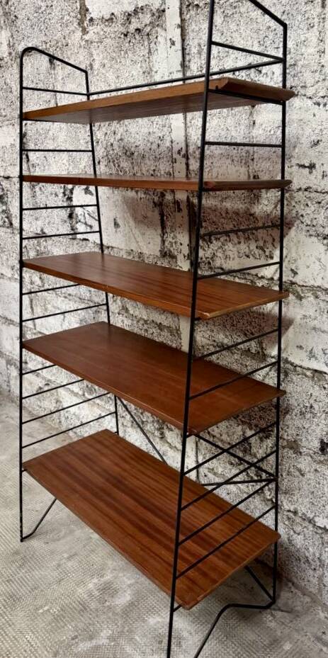 Étagère bibliothèque année 1950 en fer forgé et bois