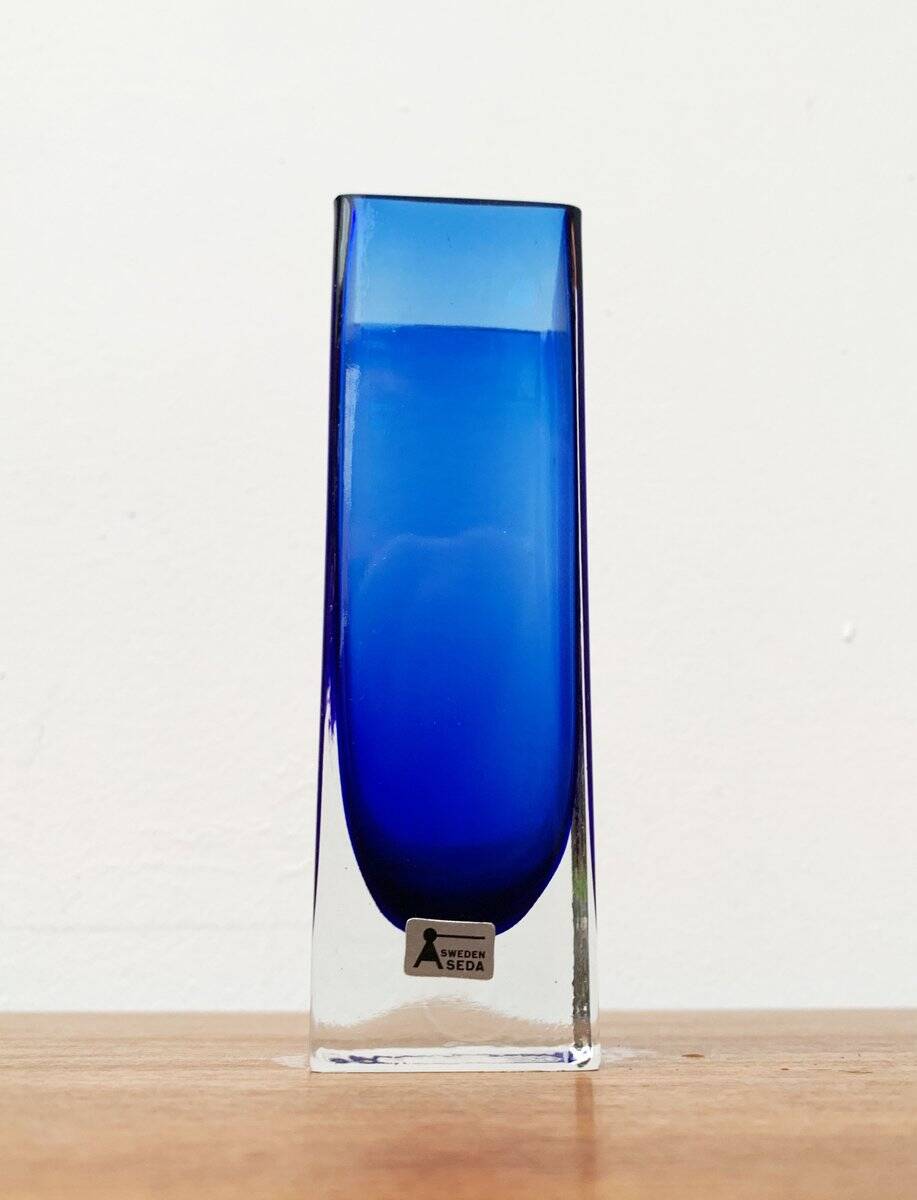 Swedish glass block vase from the mid-century by Aseda Sweden, 1960s.