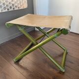 Tabouret pliable vintage Regency en hêtre italien et cuir