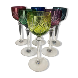 6 colored wine glasses in cut crystal from Saint Louis