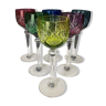 6 colored wine glasses in cut crystal from Saint Louis