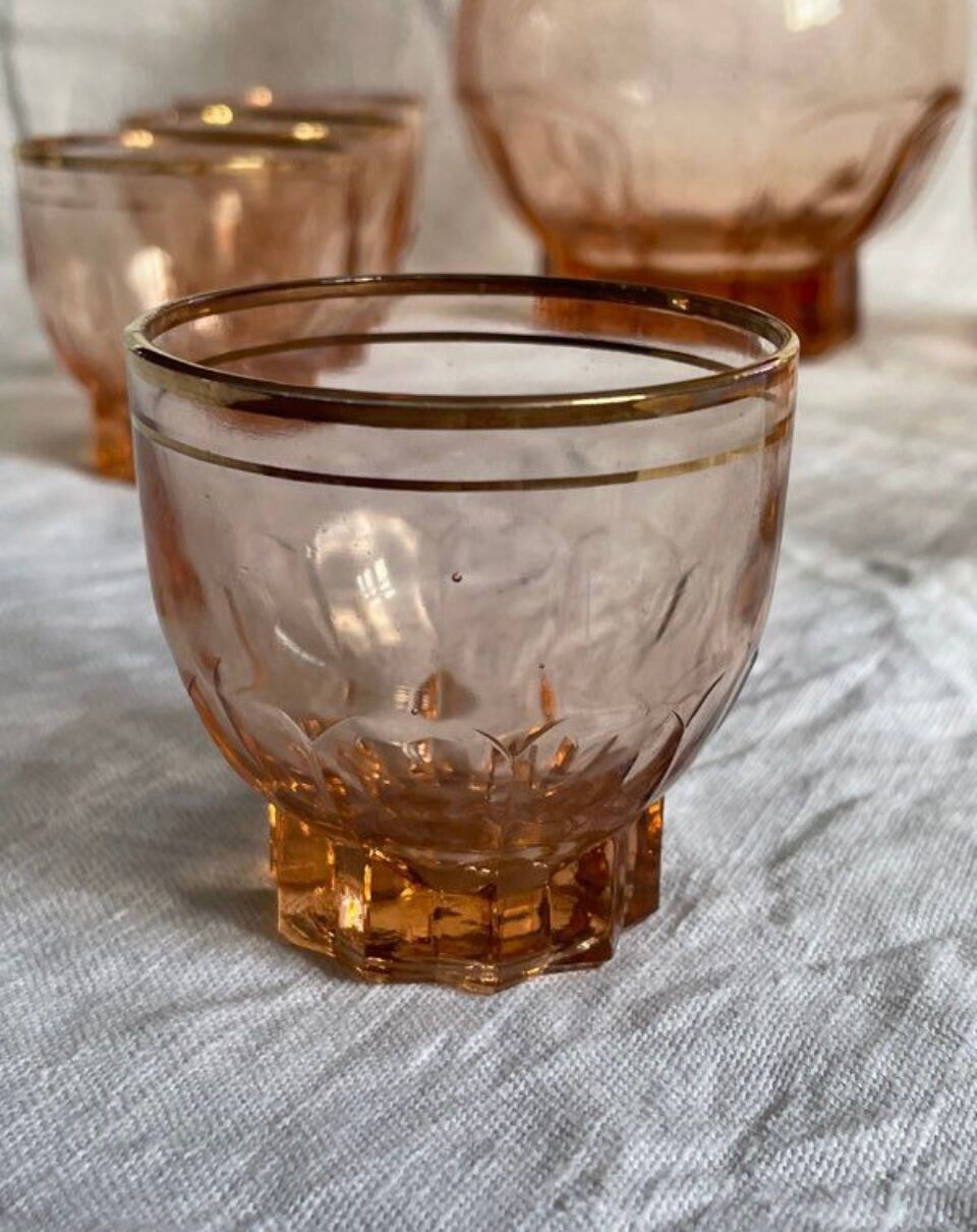 Vintage pink glass liqueur service