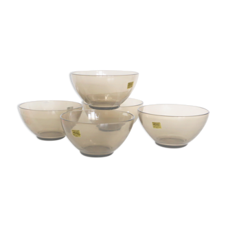 Set of 5 bowls arcopal in grey smoked glass