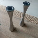 2 vintage stainless steel candle holders, 70 years