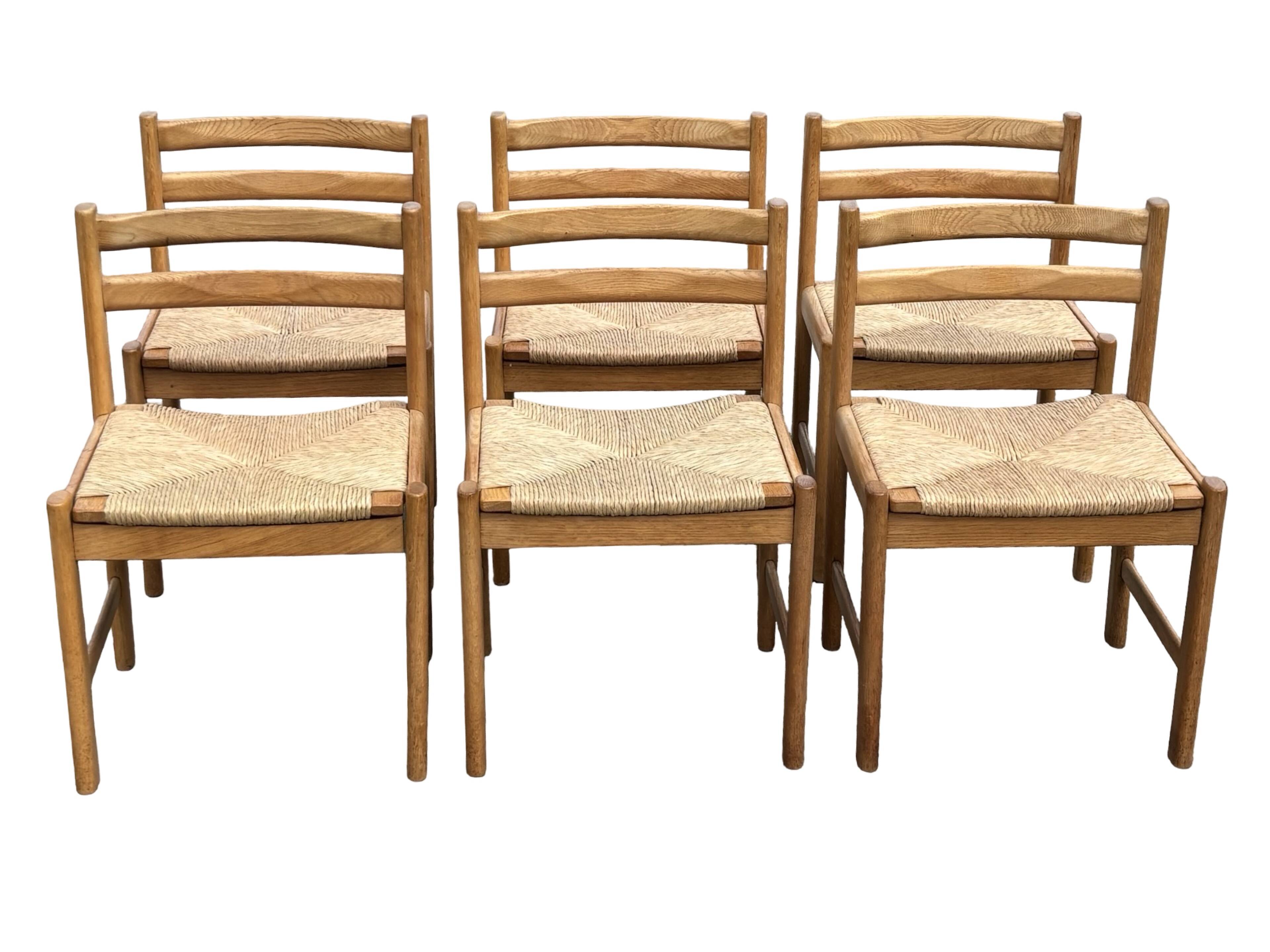 Vintage dining chairs set of 6 oak and rattan design minimalist design