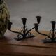 Early 20th century, pair of Danish Art Deco candlesticks in metal with three arms, 1930s.