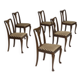 1930s, set of 6 Danish chairs, furniture velour, oak wood, reupholstered.