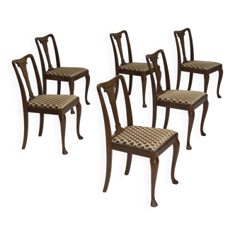 Ensemble de 6 chaises danoises, Années 1930, meubles en velours, bois de chêne, retapissés