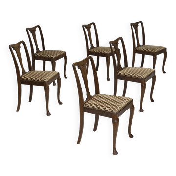 Ensemble de 6 chaises danoises, Années 1930, meubles en velours, bois de chêne, retapissés