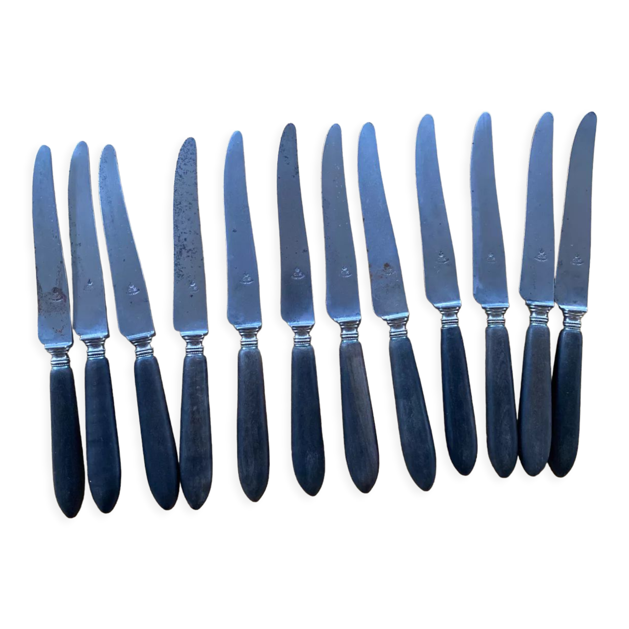 12 knives melted steel ebony handle