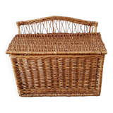 Antique rattan and wicker toy chest, bench, bed end