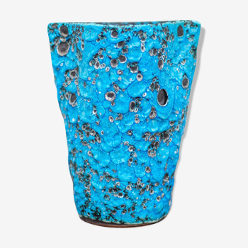 Turquoise Fat Lava ceramic vase, sea foam, blue crater vase, turquoise emaux, Charles Cart
