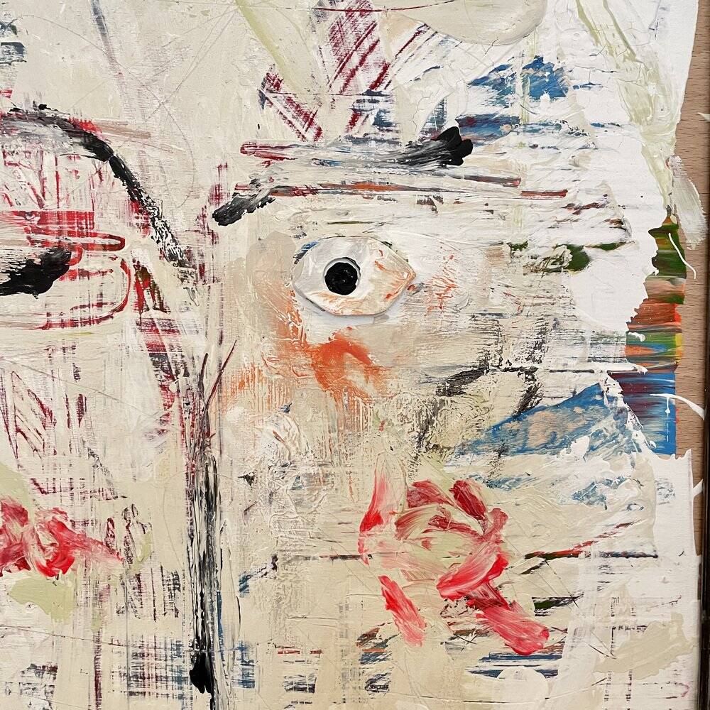 Modern Abstract Painting, Acrylic on Wood, Framed